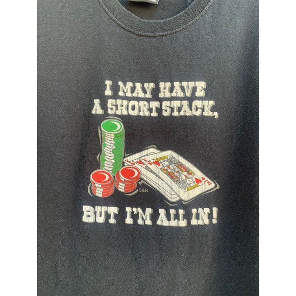 Vtg 90s Funny Gambling T Shirt XXL I May Have A Short Stack But Im All In - Picture 2 of 6